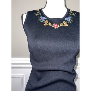 Women’s Black Floral Stitch M. Nicole Evening Tank Top Blouse 🖤